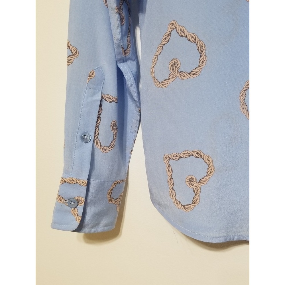 Equipment Brett 100% Silk Button Down Shirt Periwinkle Heart Print NWT S $258 - Picture 11 of 16